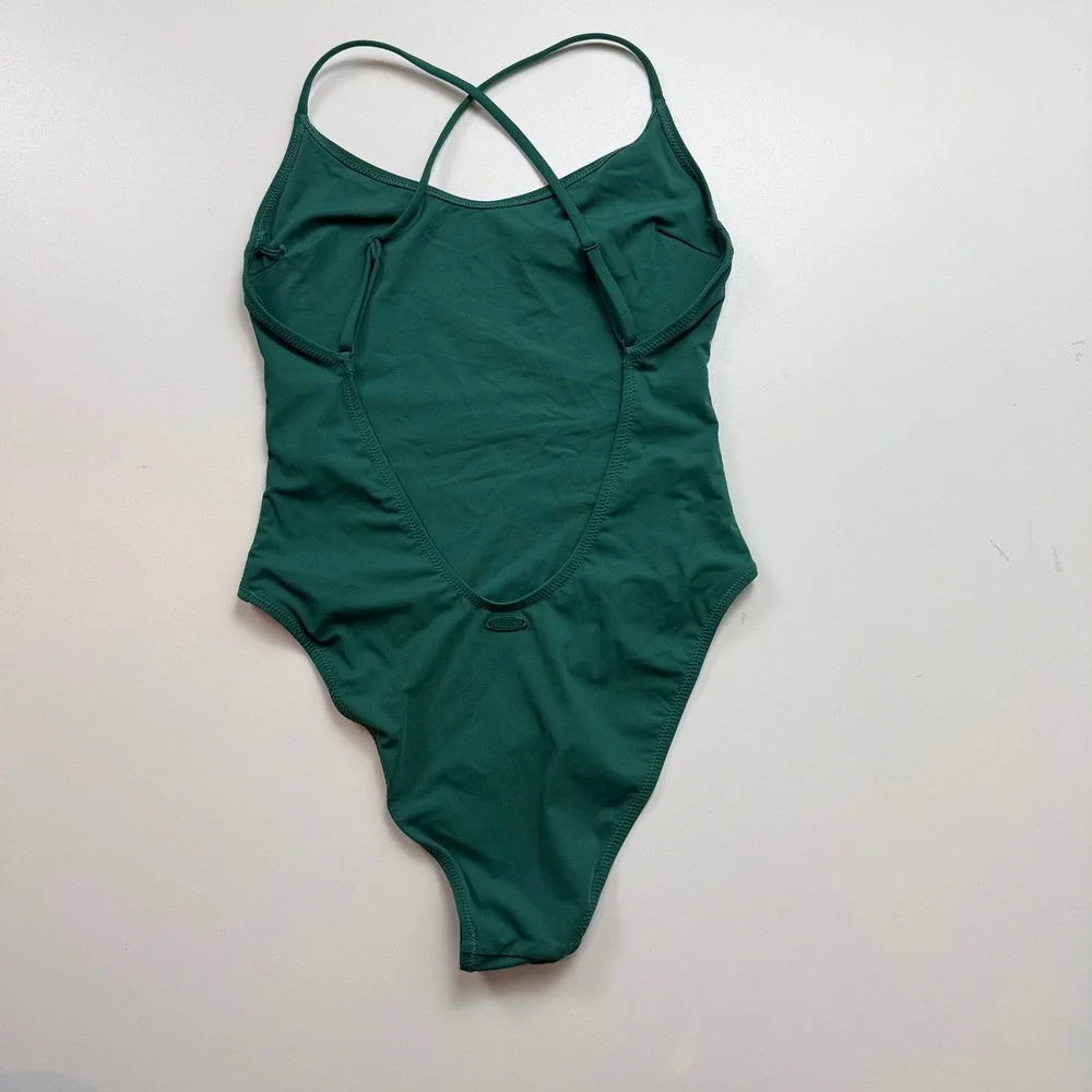 Vuori Womens Turquoise Green Open Back One Piece Swimsuit High Cut Scoop Neck - Picture 2 of 6